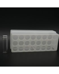 24 whiteglassvials 4 ml (wide neck) in a polypropylen box with aluminium screw cap