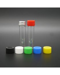 3 ml whiteglassvials with colored plastic screwcaps. red