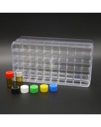 50 brown glass vials 1 ml in a polystyrene box with colored plastic screw caps, blue